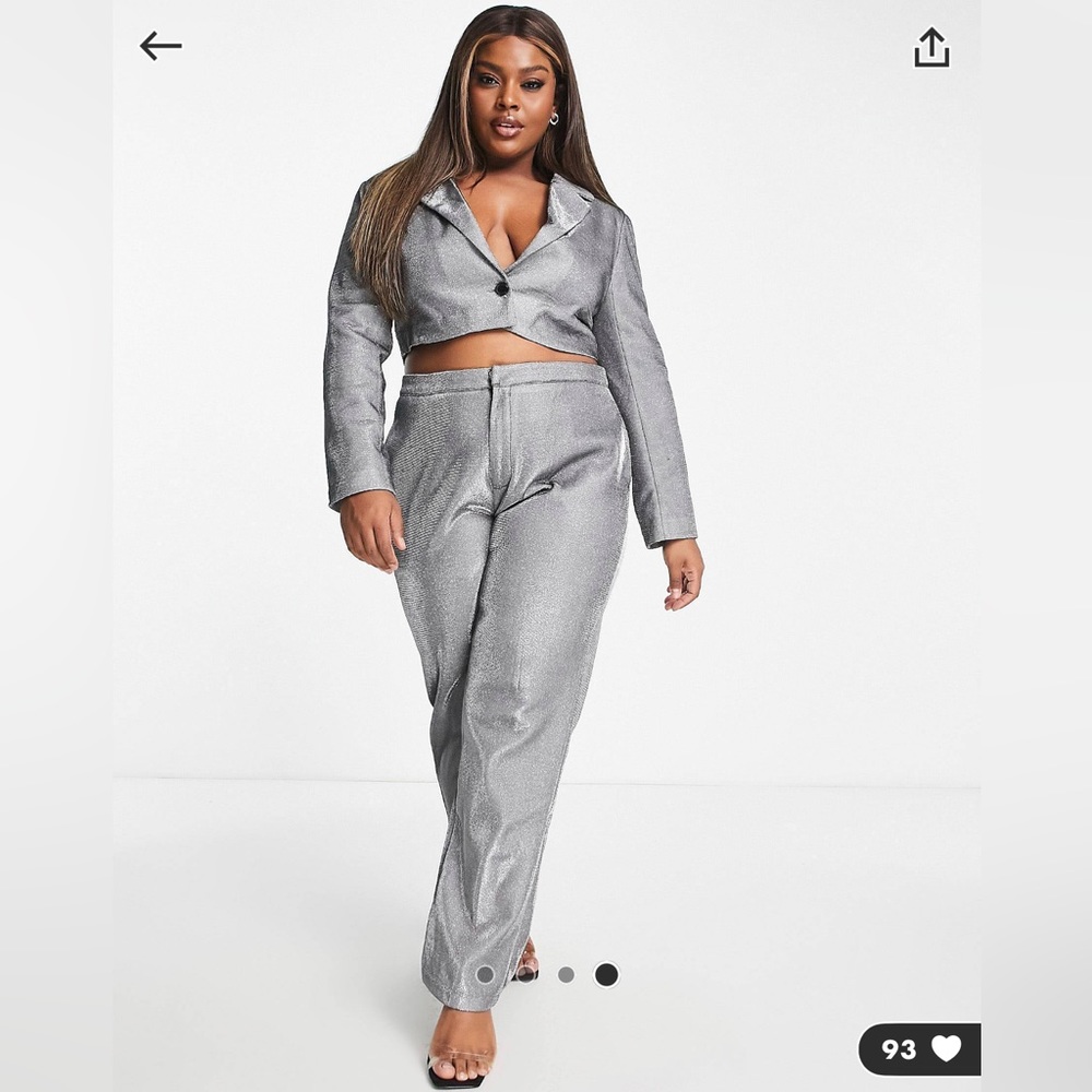 Simmi Plus glitter cropped blazer & tailored pant Set